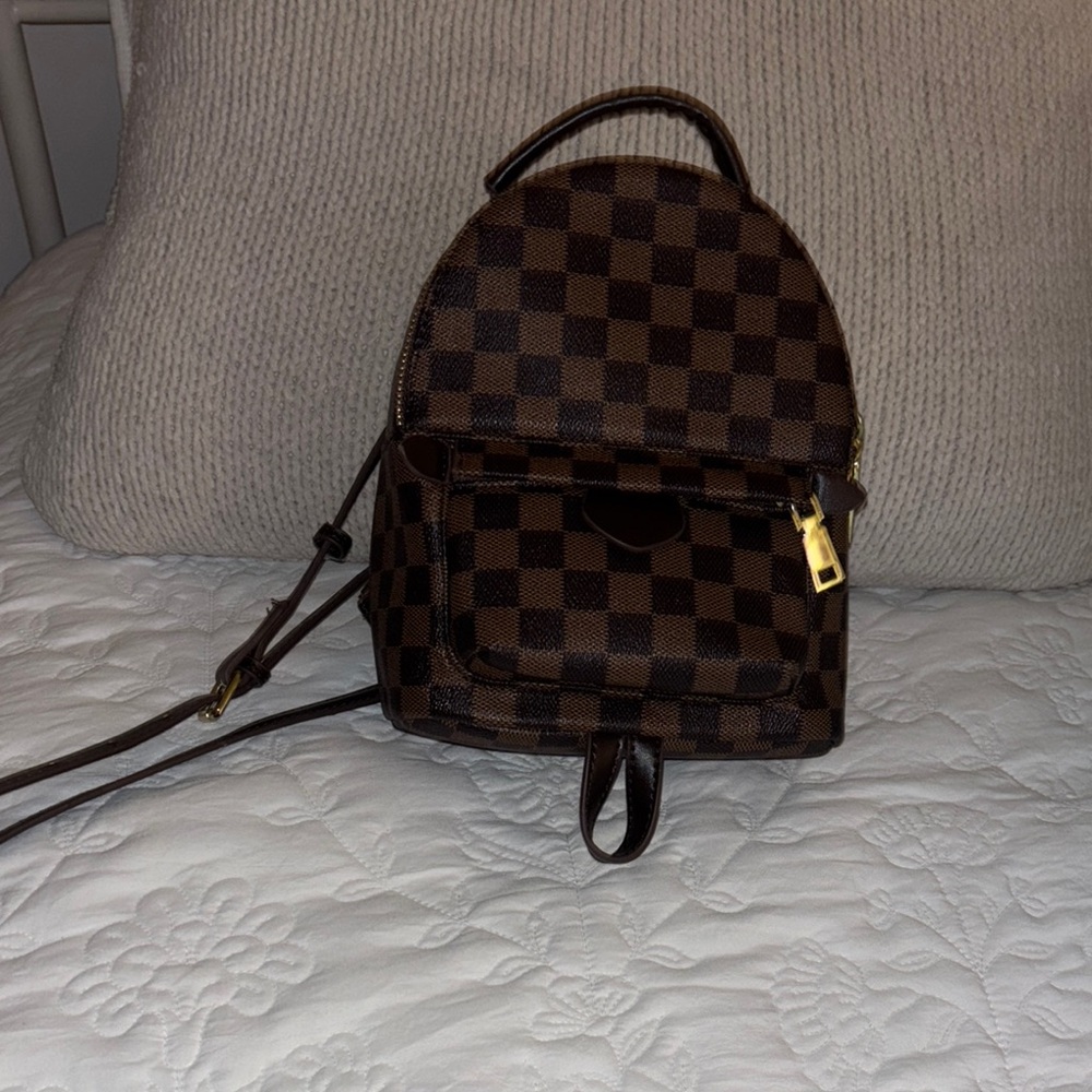 Brown Checkered cross body Backpack